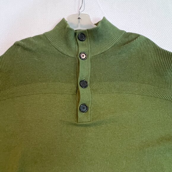 Banana Republic 1/4 Button Mock Neck Pullover Sweater Olive Green Knit Sz Large - Picture 3 of 11